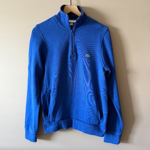 Men's S Lacoste Mock Neck Quarter Zip Sweater in Royal Blue - Picture 2 of 8